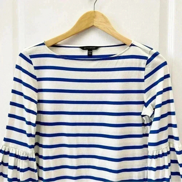 Banana Republic Bell Sleeve Top Supima Cotton Stripes White & Blue XS - Picture 5 of 16